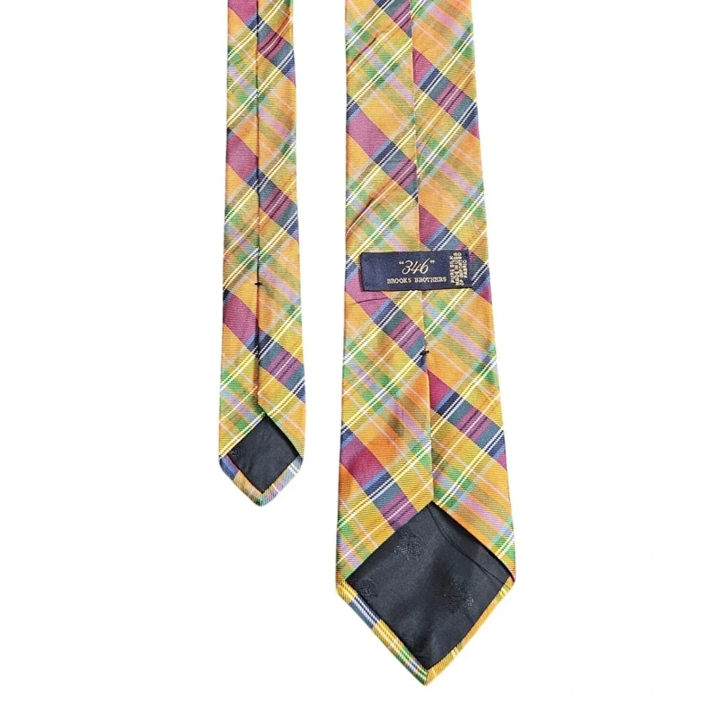 Brooks Brothers 346 Men's Pure Silk Plaid Necktie‎ Orange Purple Green Blue